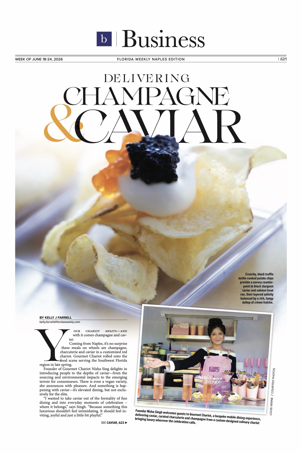 Florida Weekly Business section front: Delivering Champagne & Caviar