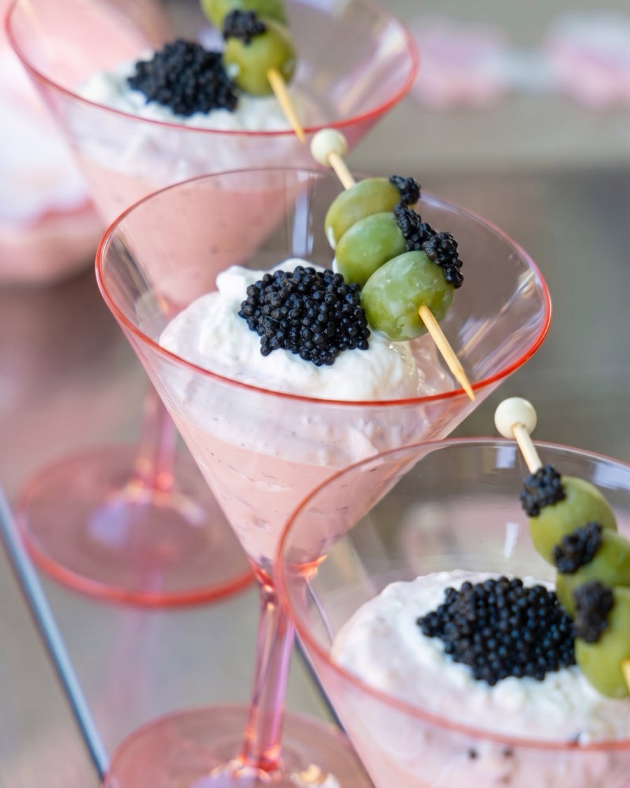 A seasonal LuxeBite in pink martini glasses